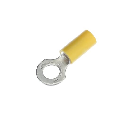 Vinyl Insulated Ring Terminal, Length 1.16 Inches, Width .50 Inches, Maximum Insulation .210, Bolt Hole 1/4 Inch, Wire Range #12-#10 AWG, Color Yellow, Copper, Tin Plated, 500 Pack