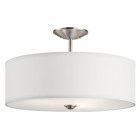 The straight lines and up-sized Satin Etched glass of this Brushed Nickel 3-light semi flush ceiling light from the Shailene(TM) collection create the perfect casual look for the updated urban lifestyle.