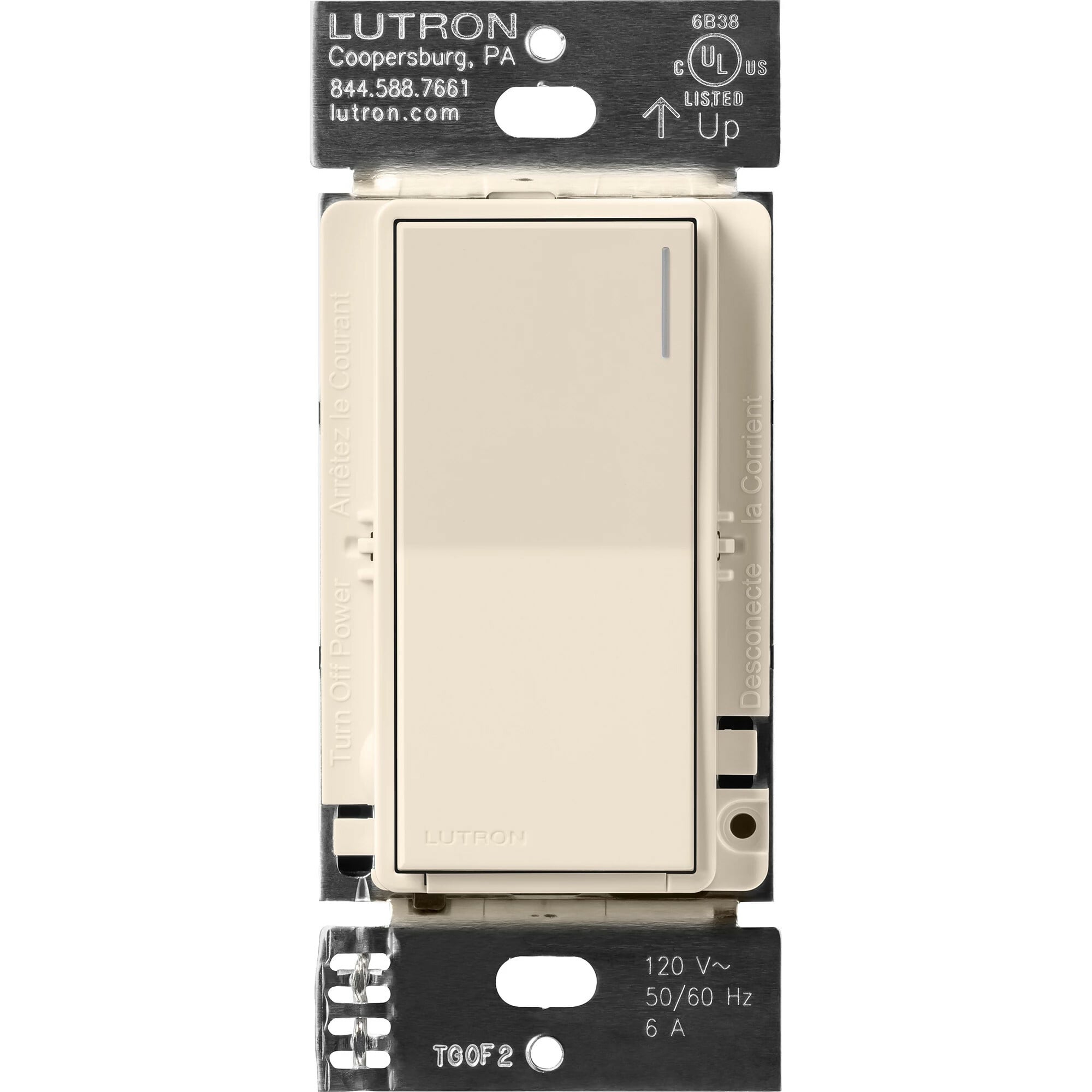 Lutron Sunnata Switch, for 6A Lighting or 3A 1/10HP Motor, Single Pole/Multi Location, Light Almond