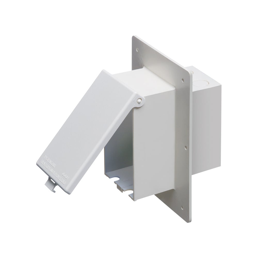 Low profile inbox for 1-1/2" wall systems. Vertical with weatherproof while in use white paintable cover.