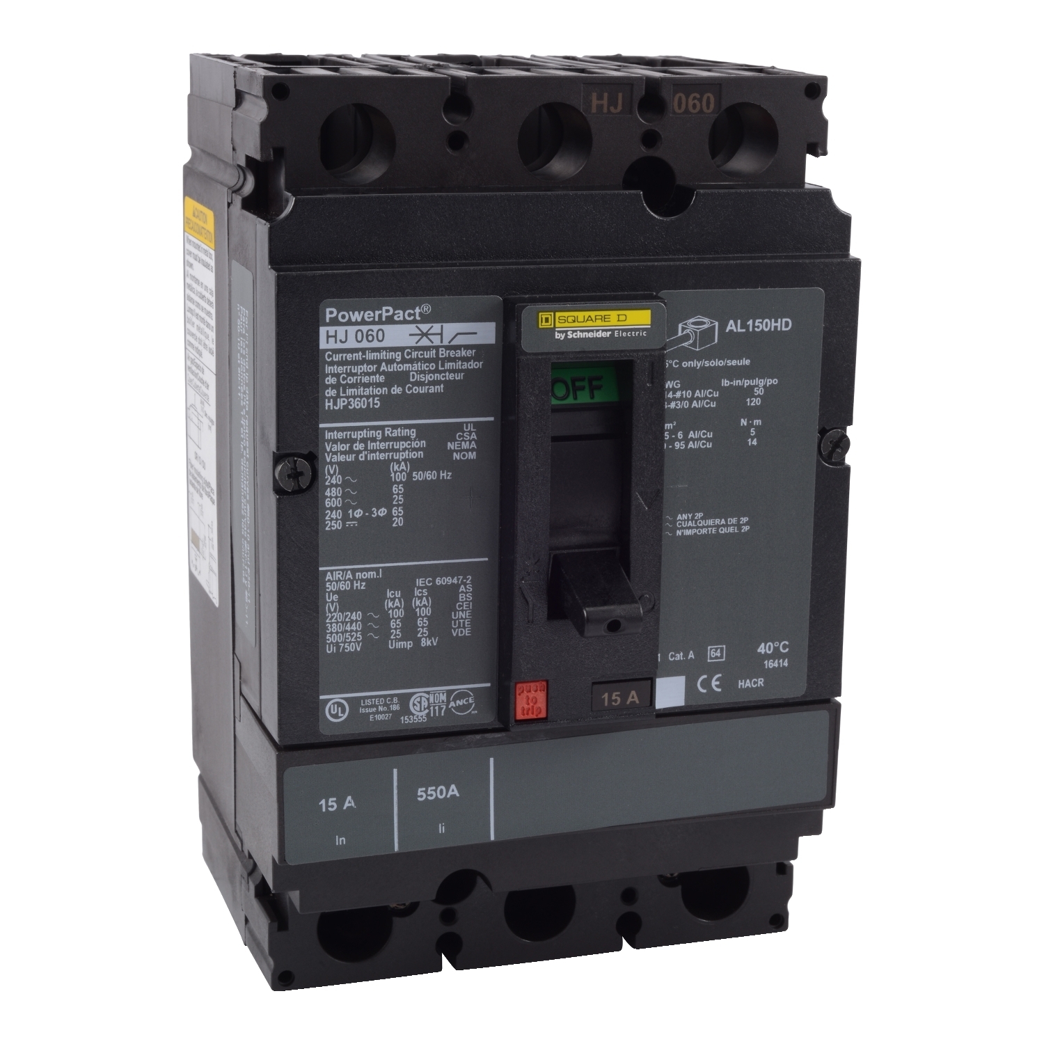 Circuit breaker, PowerPacT H, 125A, 3 pole, 600VAC, 25kA, lugs, thermal magnetic, 80%