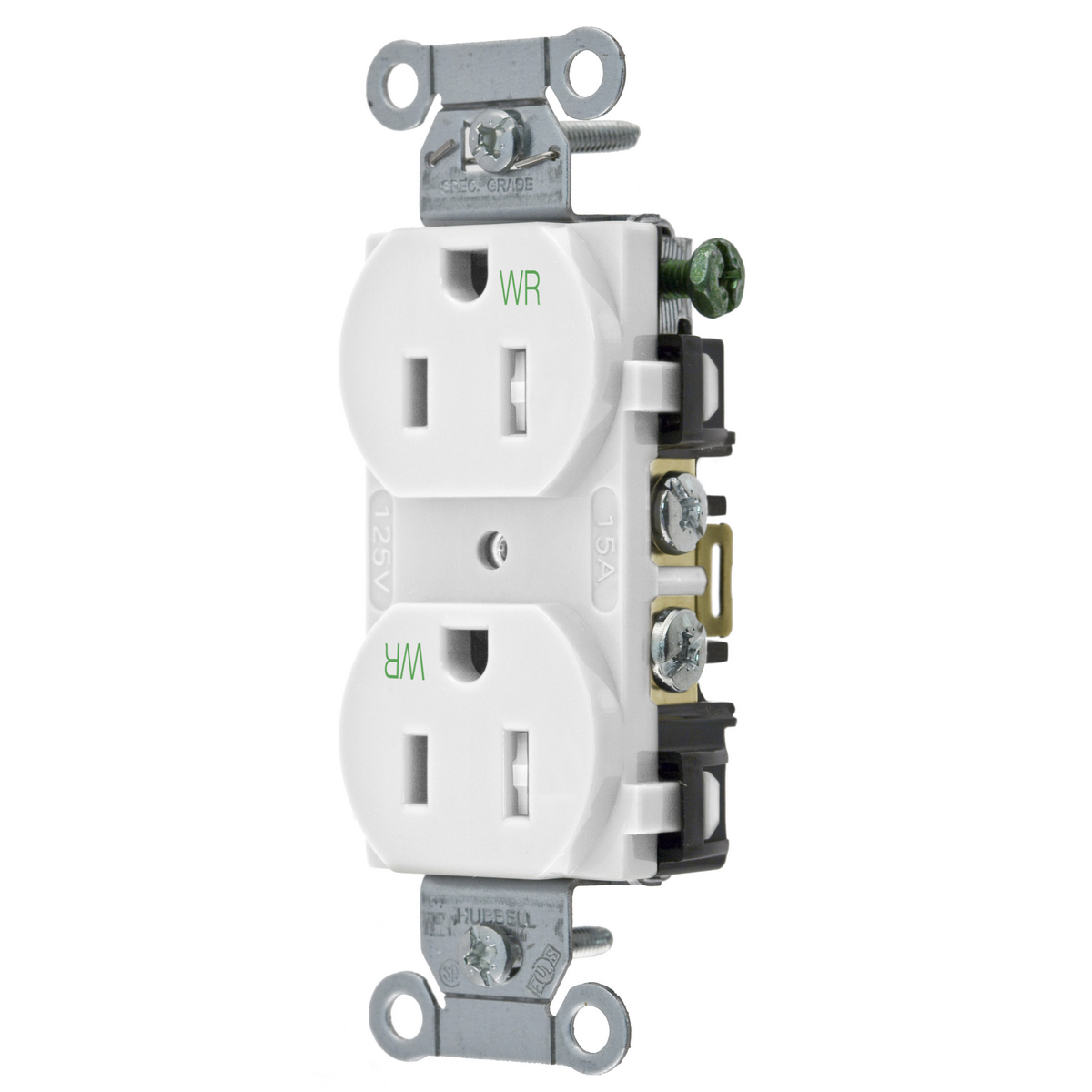 Straight Blade Devices, Receptacles, Tamper and Weather-Resistant Duplex, Commercial/Industrial Grade, 2-Pole 3-Wire Grounding, 15 A, 125V, 5-15R, White, Single Pack.