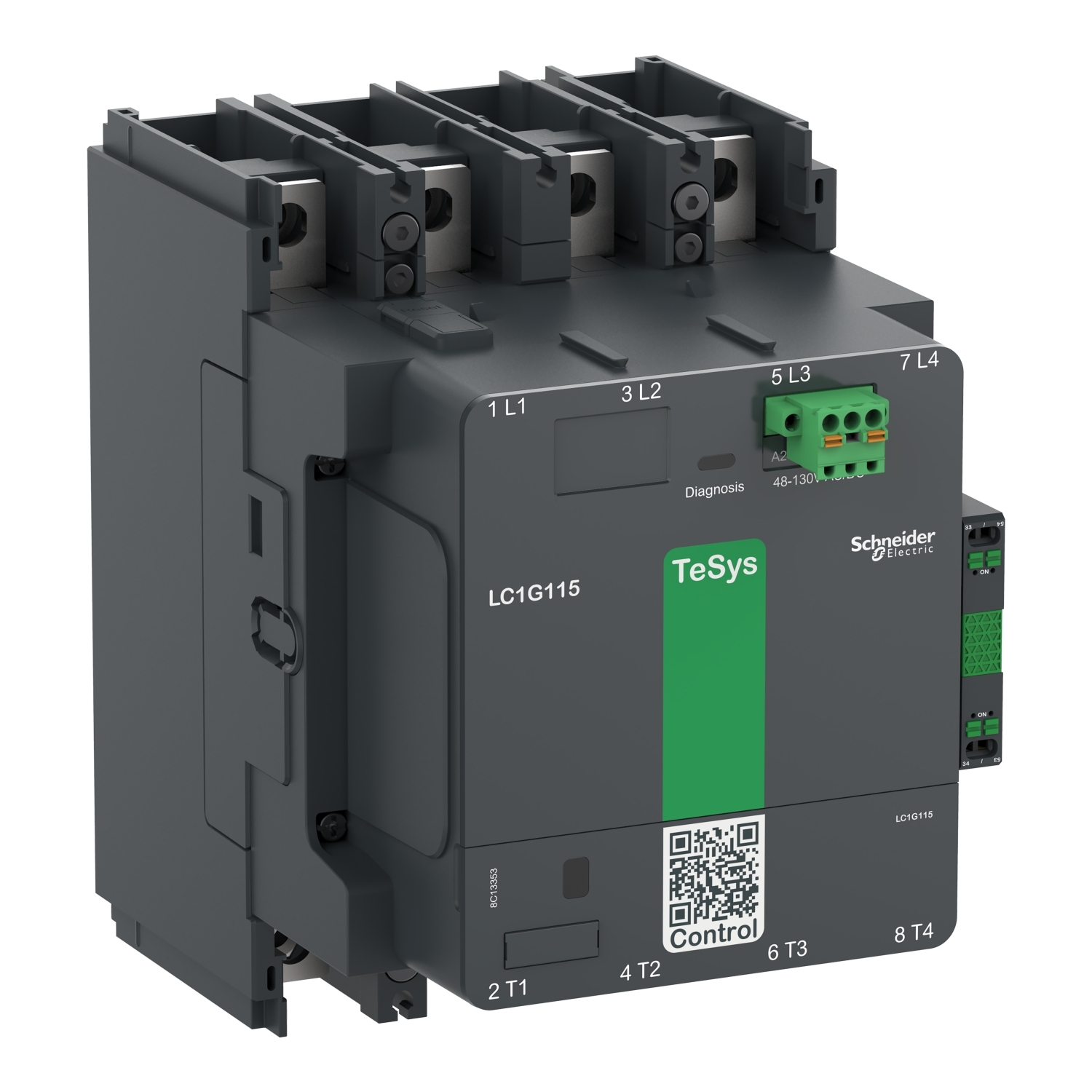 Contactor, high power, TeSys Giga, standard version, 4 pole/NO, AC-1 <=440V 330A, 48-130VAC/DC coil