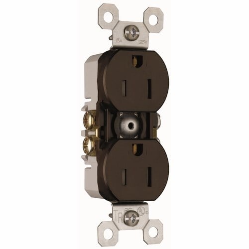Tramper-Resistant Duplex GroundingReceptacle. 15 amp, 125 volt. Brown.