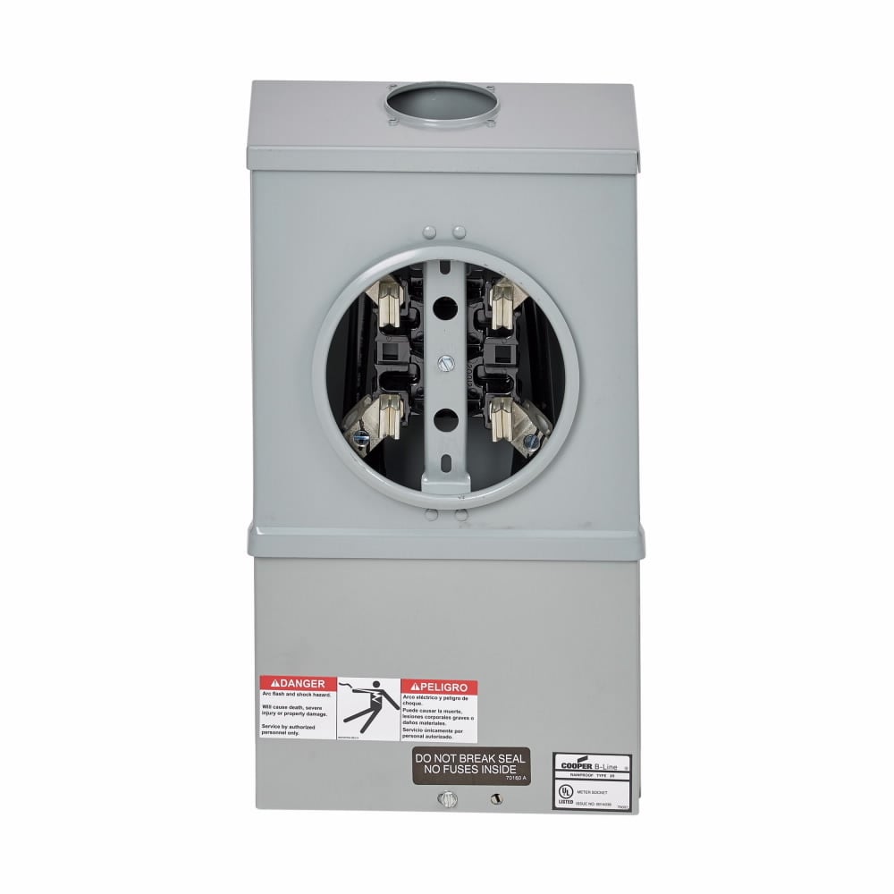 Eaton B-Line series single meter sockets, AW Hub top provision, 100 A, Both, 7 jaws, Ring type, 3, Steel, ANSI 61 paint, Side, 3 poles, 4 wires, #14 - 1/0 line lug size, #14 - 2/0 load lug size, Manual circuit closing