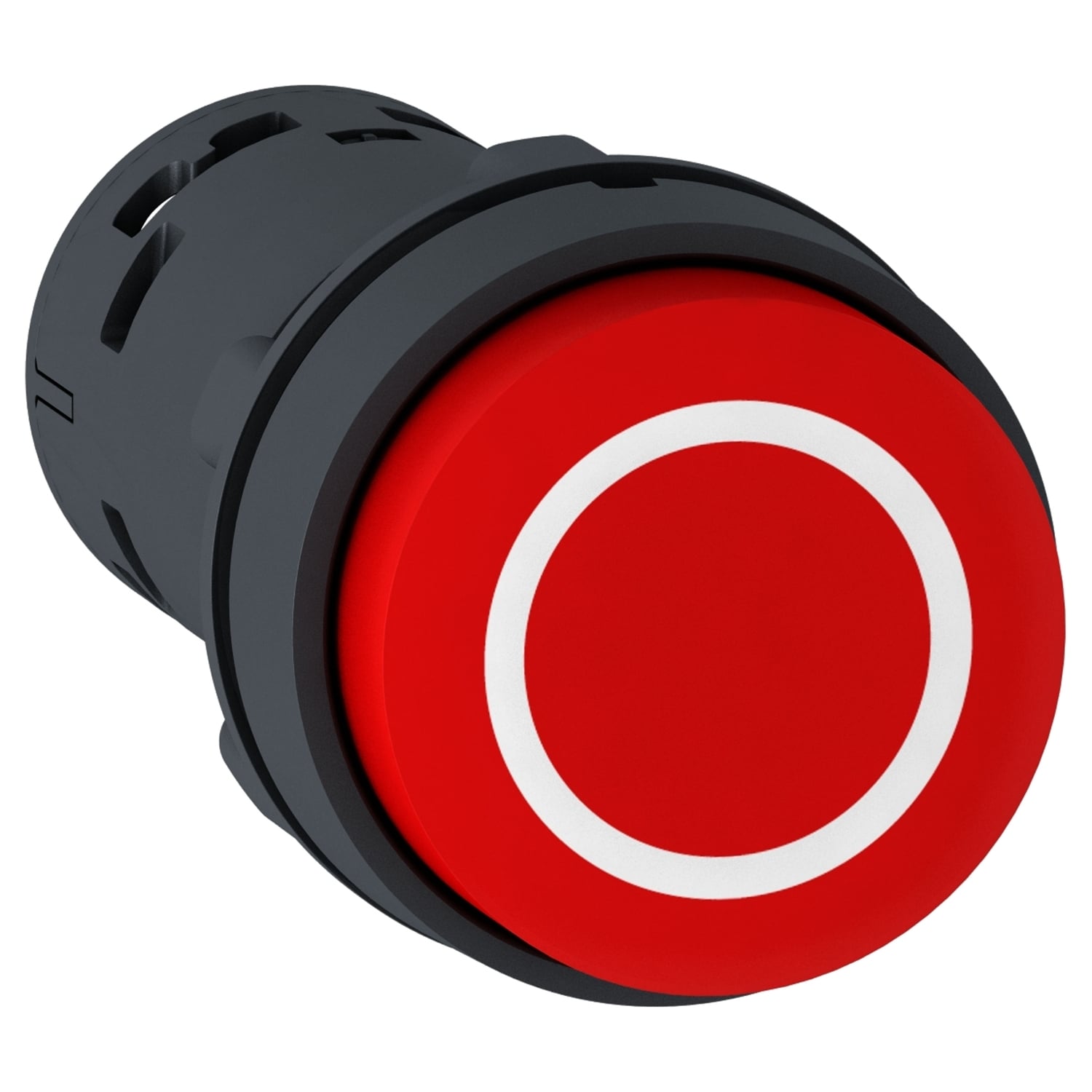Push button, Harmony XB7, round red projecting, 22mm, spring return, 1NO + 1NC, white marked O