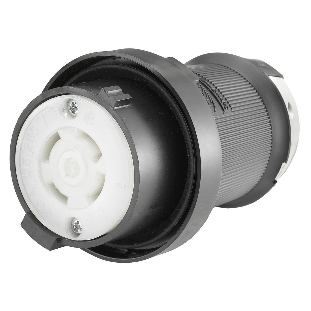 Locking Devices, Twist-Lock, Industrial, Reversed Service Female Connector Body, 30A 125/250V, 3-Pole 4-Wire Grounding, L14-30R, Screw Terminal, Black and White.
