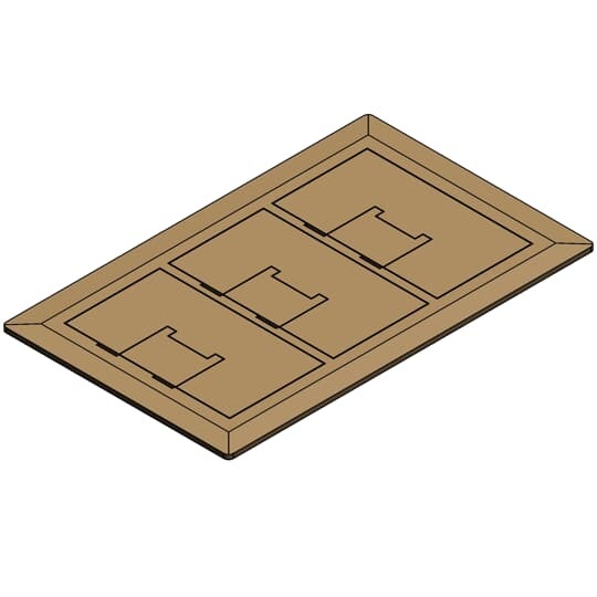 Three Gang Rectangular Floor Box Cover, Width 7.13 Inches x Length 11.50 Inches, Brass
