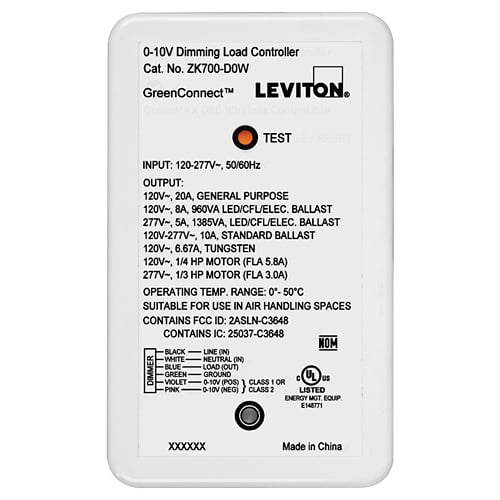 ZK700-D0W Load Controller, 120 to 277 VAC, 8, 5 A, 1/4, 1/3 HP, 32 to 122 Degrees F, White