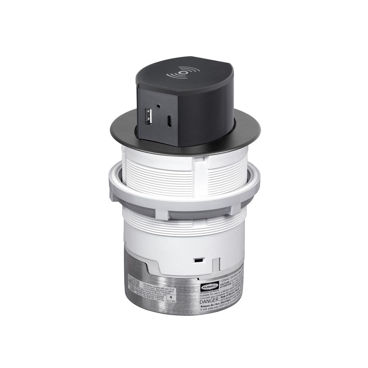 20A Tri-Power Pop Up Counter Receptacle, Surface Mount, Black