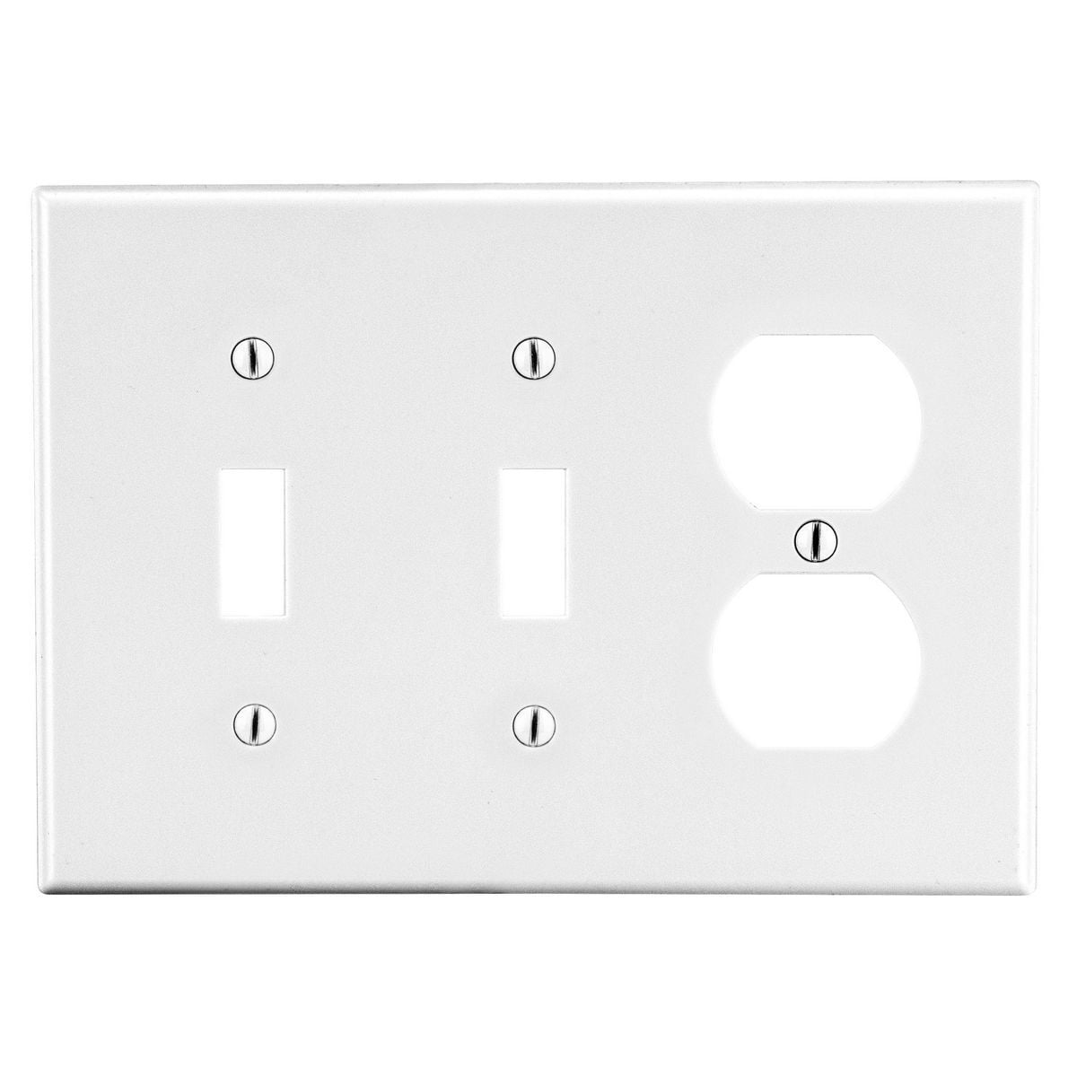 Wallplate,  Mid-Size 3-Gang, 2) Toggle 1) Duplex, White
