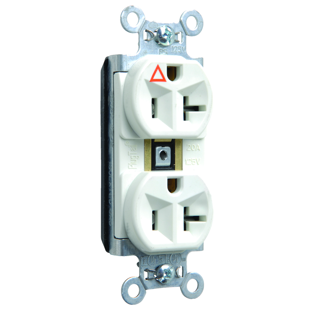 PlugTail Isolated Ground Spec Grade Duplex Receptacle 20amp 125volt White