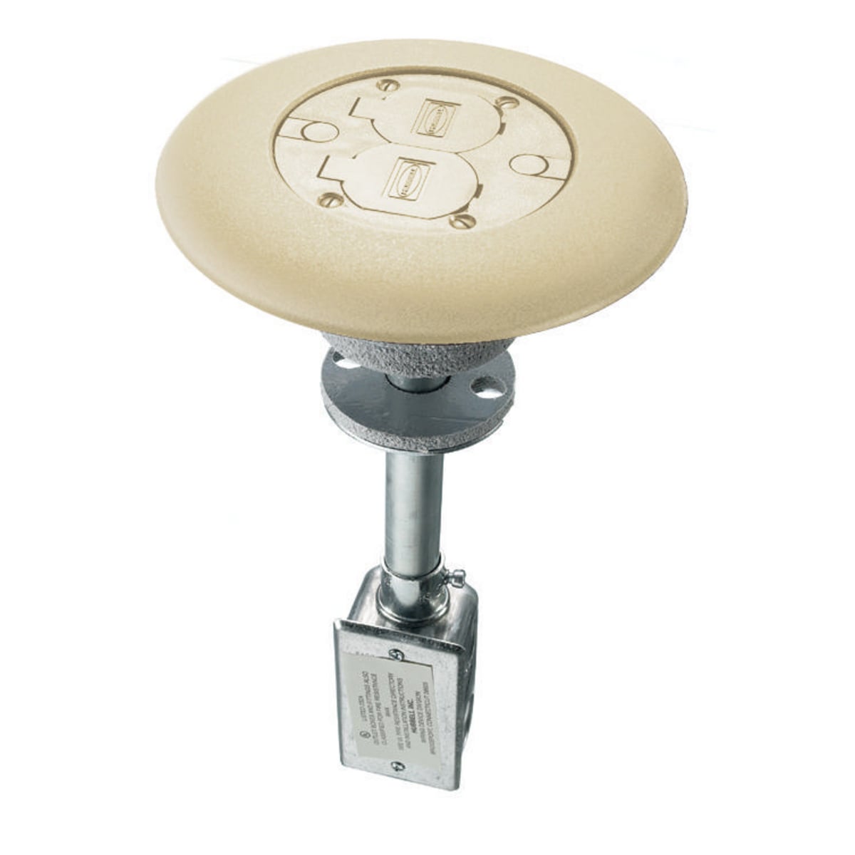 In-Floor Delivery Systems, Fire-Rated Poke-Throughs, Flush Duplex Series, Complete Unit With 20A Duplex, (2) 1/2" Diameter Holes for Low Voltage Wiring, Ivory