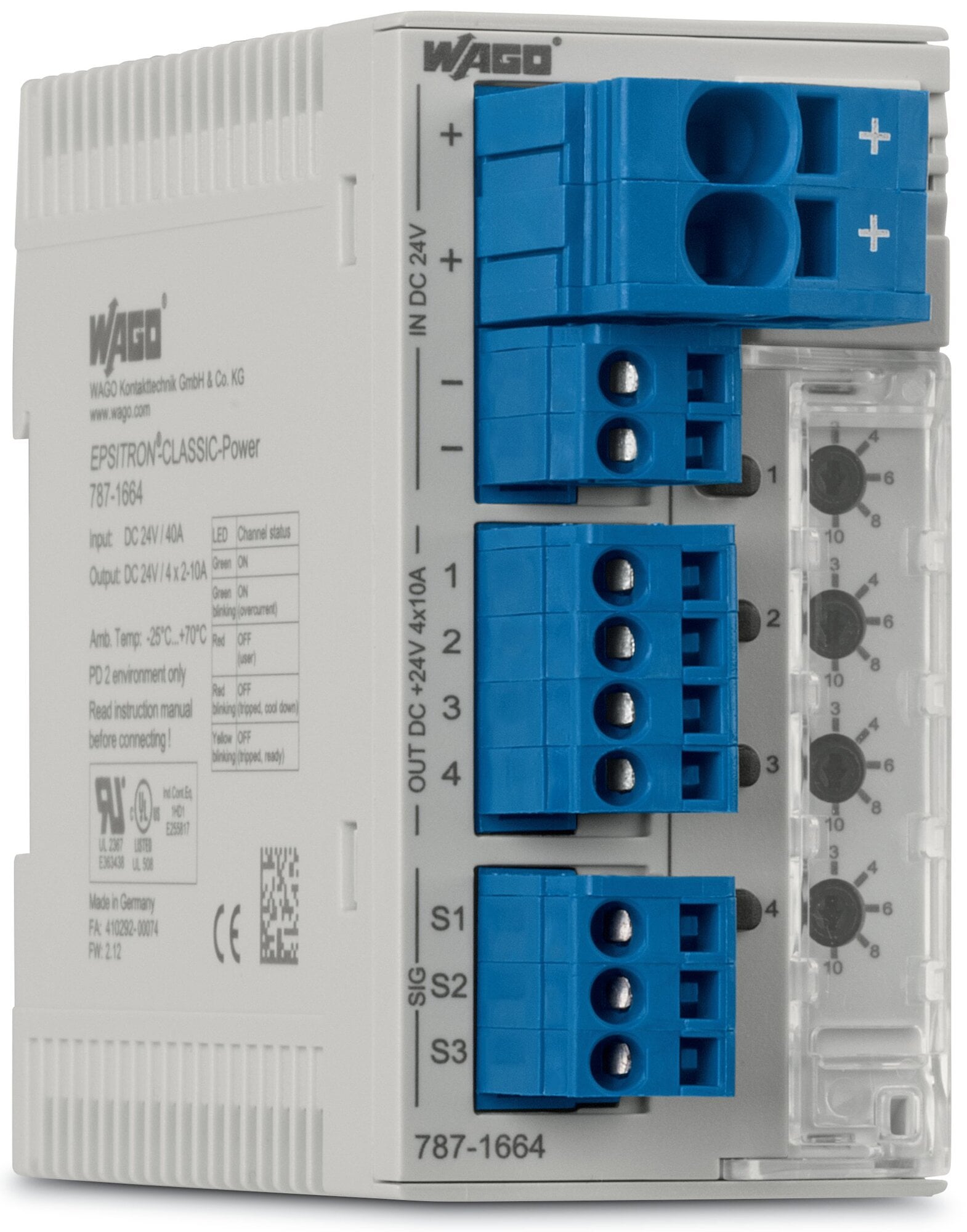 Electronic circuit breaker; 4-channel; 24 VDC input voltage; adjustable 1  6 A; communication capability