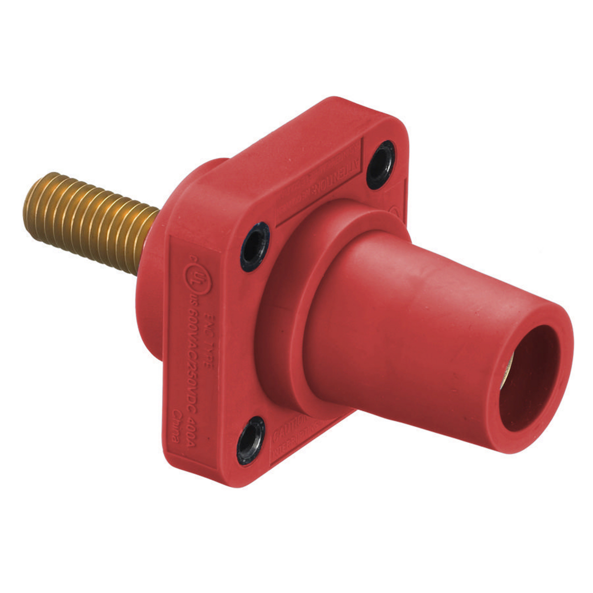 Heavy Duty Products, Single Pole Devices, Industrial Grade, Female Receptacle, 300/400A 600V AC/DC, Single Conductor, Threaded Stud, Red