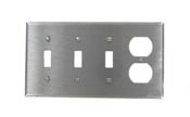4-Gang 3-Toggle 1-Duplex Device Combination Wallplate, Standard Size, Device Mount, Stainless Steel