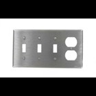 4-Gang 3-Toggle 1-Duplex Device Combination Wallplate, Standard Size, Device Mount, Stainless Steel