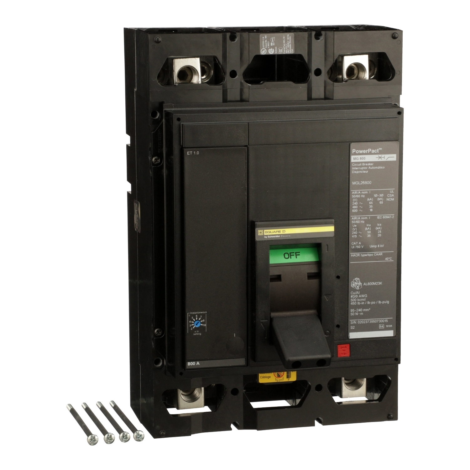 Circuit breaker, PowerPacT M, 800A, 2 pole, 600VAC, 18kA, lugs, ET 1.0, 80%