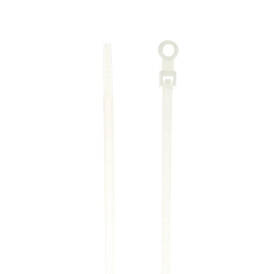 Integrated Mounting Hole Cable Tie, Natural Polyamide (Nylon 6.6) for Temperatures up to 85 Degrees Celsius (185 F) for Indoor Applications, UL/EN/CSA62275 Type 2/21 Rated for AH-2 Plenum and as a Flexible Cable and Conduit Support, Length of 205.70mm (8.1 Inches), Width of 4.6mm (0.18 Inches), Thickness of 1.35mm (0.053 Inches), Tensile Strength Rating of 222 Newtons (50 Pounds), #10 Screw for Mounting, Bulk Pack