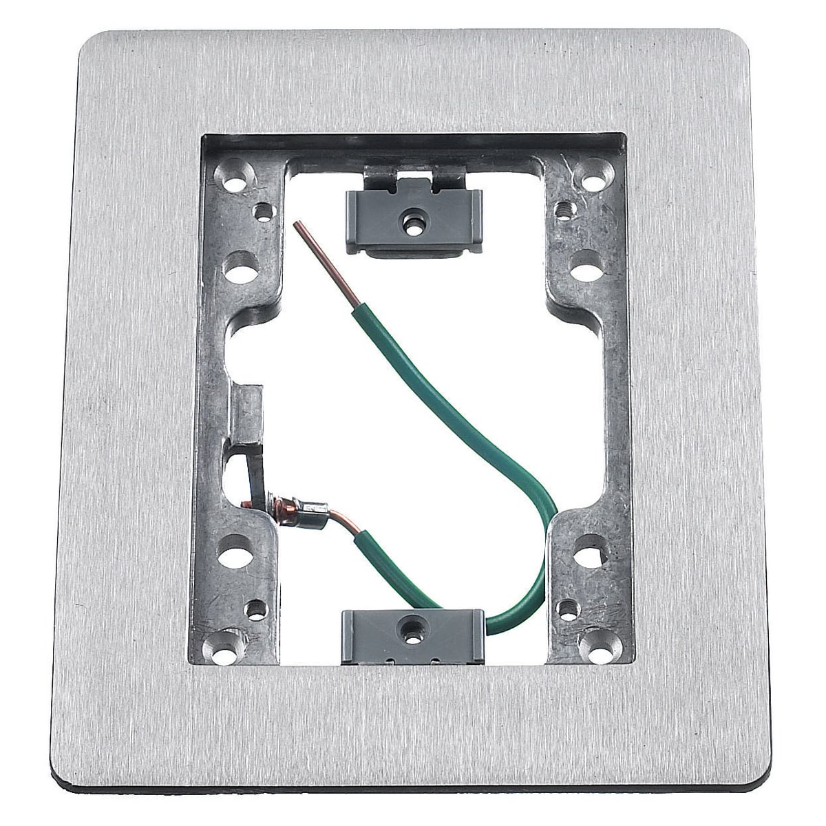 Flush Concrete Floor Box Series, 1-Gang Flat Flange with Grounding Wire, Rectangular, 6.00" X 4.85", Brushed Aluminum