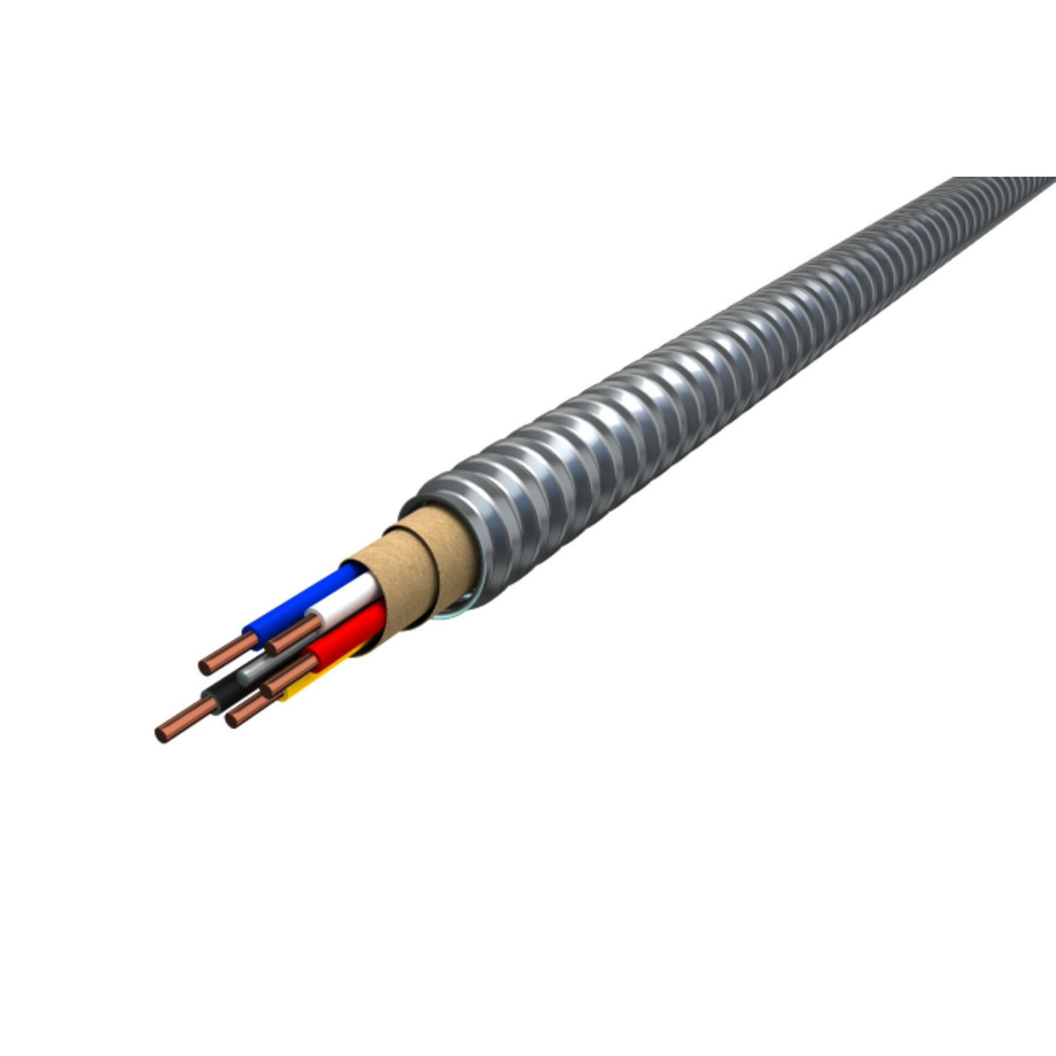 18-3 Solid Black, Red, White - Armored Thermostat Cable - Plain Interlocked Galvanized Steel Armor - 250' Coil