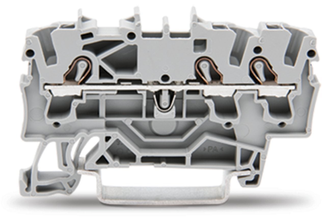 3-conductor through terminal block; 2.5 mm; suitable for Ex e II applications; side and center marking; for DIN-rail 35 x 15 and 35 x 7.5; Push-in CAGE CLAMP; 2,50 mm; gray