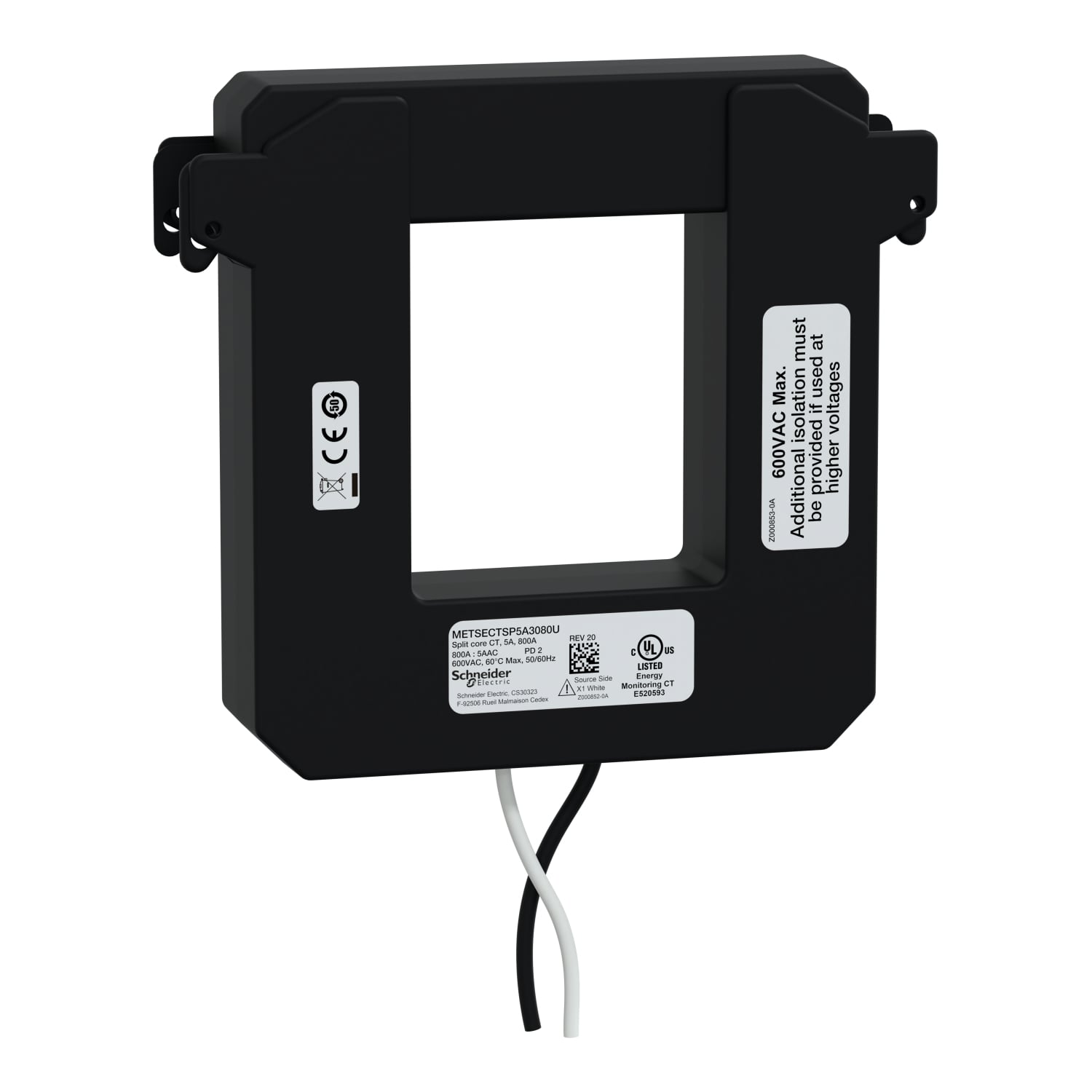 Split core current transformer, PowerLogic UL2808 CT, size 3, 800A, 5A output