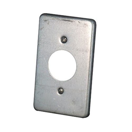 Device Box Cover, 1 Outlet, 1 Gang, 4-9/16 in Length, 2-13/16 in Width, Receptacle Cover, Vertical Mounting, Surface Mounting, Steel, Zinc Electroplated, Gray