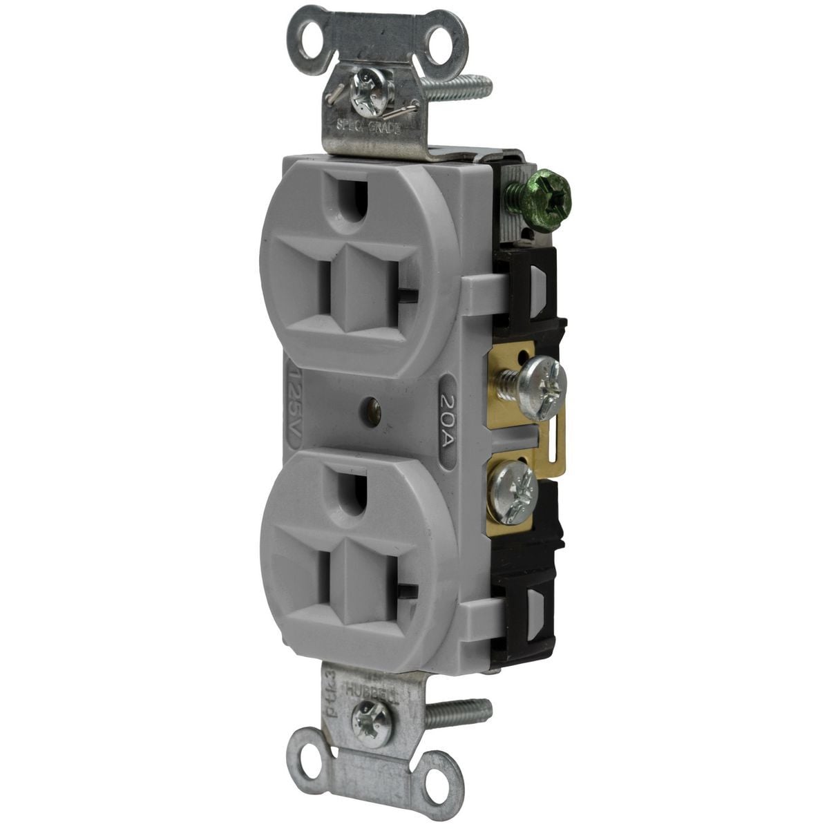 Straight Blade Devices, Receptacles, Duplex, Commercial/Industrial Grade, 2-Pole 3-Wire Grounding, 20A 125V, 5-20R, Gray