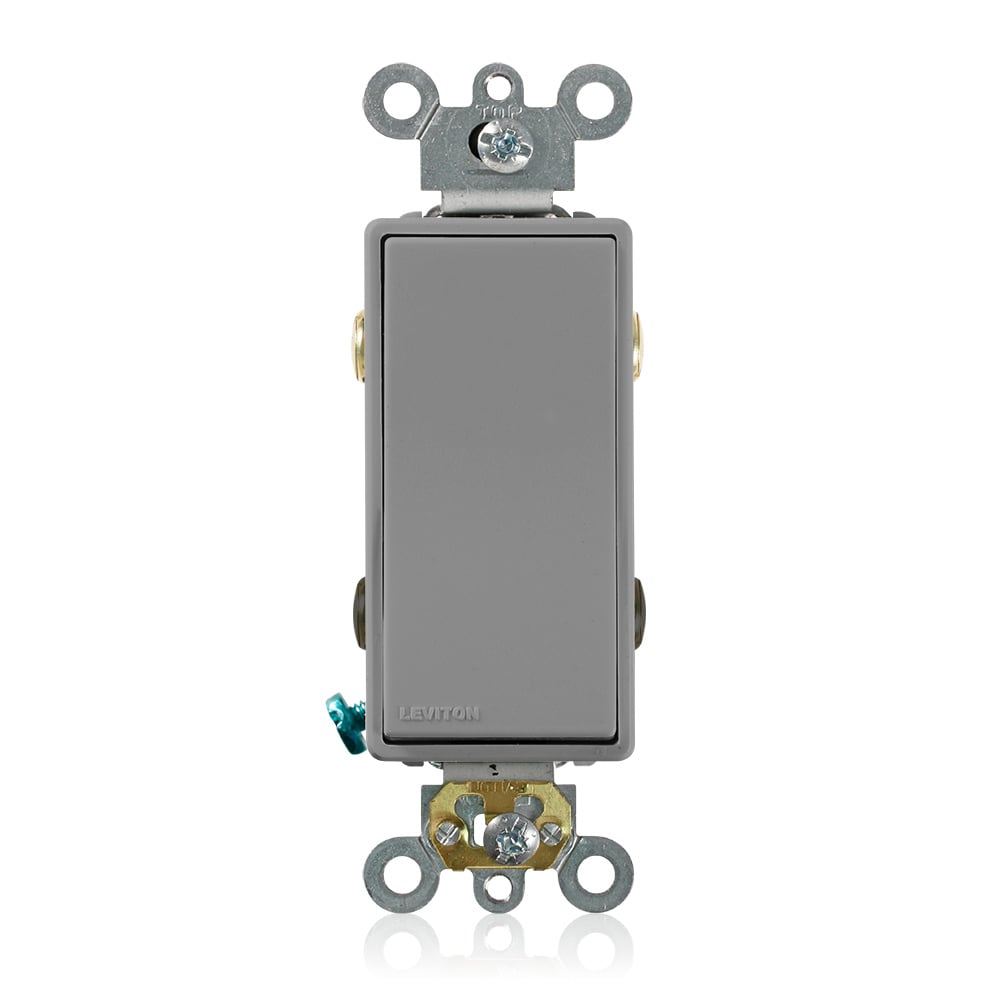 20 Amp, 120/277 Volt, Decora Plus Rocker  4-Way AC Quiet Switch,  Commercial Grade, Self Grounding, Back & Side Wired, - Gray