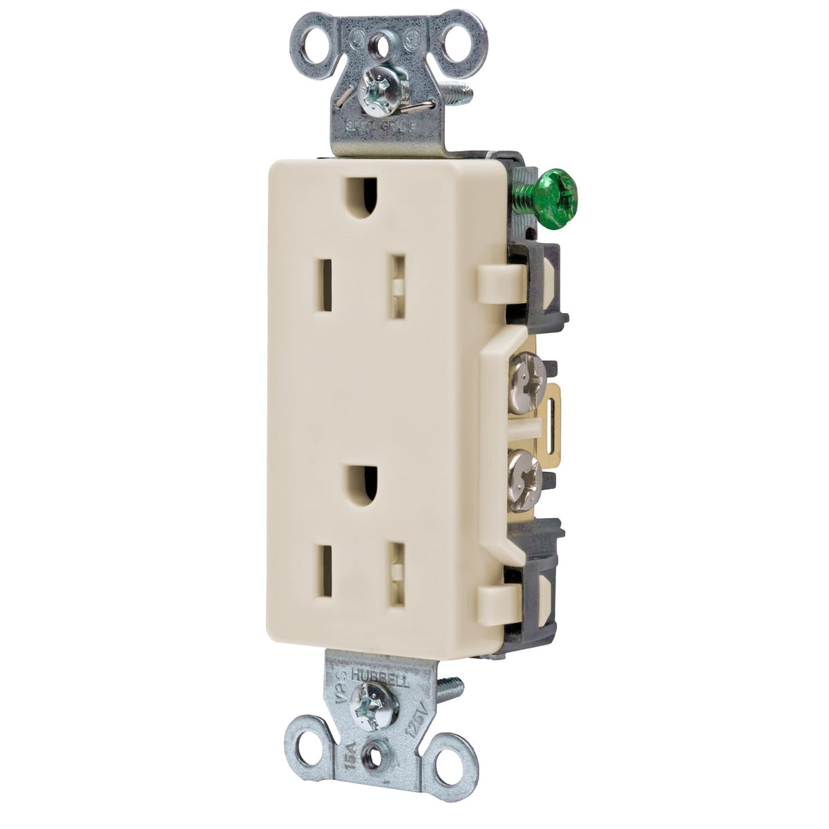 Straight Blade Tamper-Resistant Duplex Receptacle, Decorator/Commercial/Industrial Grade, 2-Pole 3-Wire Grounding, 15A 125V, 5-15R
