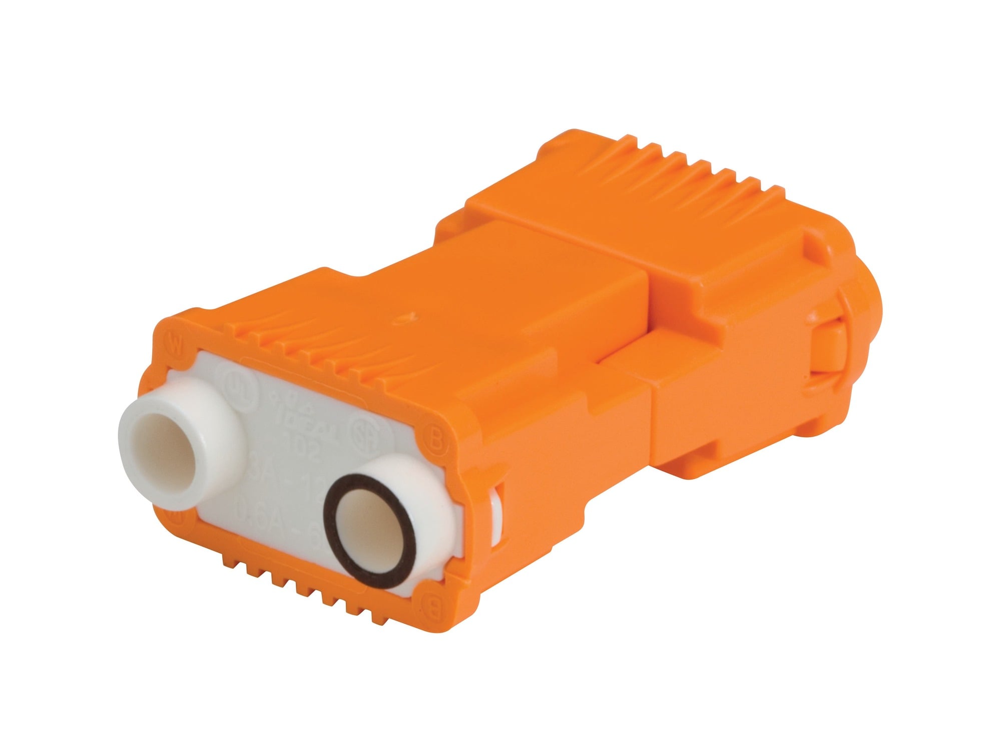 IDEAL, Luminaire Disconnect, PowerPlug, 2-Wire Standard Version, Wire Size: 12 - 18 AWG Solid, 12 - 14 AWG Stranded, 12 - 14, 16, 18 AWG Stranded Tin-Bonded, Voltage Rating: 600 V, Material: Nylon Housing, Copper Alloy Contacts, Amperage Rating: 6 AMP, Color: Orange, Model: 102