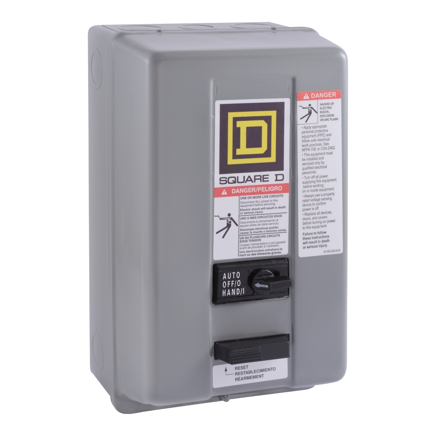 NEMA Motor Starter, Type S, nonreversing, Size 1, 27A, 10 HP at 460 VAC, 5 kA SCCR, 3 phase, 3 pole, melting alloy, 120 VAC coil, NEMA 1