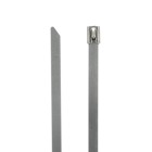 Ball-Lock 316 Stainless Steel Cable Tie, Uncoated, for Temperatures up to 300 Degrees Celsius (572 F) for Indoor and Outdoor Applications, Suitable for High Temperature Environments, UL/EN/CSA62275 Type 2S Rated for AH-1 Plenum, Length of 200mm (7.9 Inches), Width of 7.75mm (0.305 inches), Thickness of 0.25mm (0.01 Inches), Tensile Strength Rating of 2002 Newtons (450 Pounds)