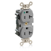 20 Amp, 125 Volt, Wide Body Duplex Receptacle, Straight Blade, Hospital Grade, Self Grounding, Gray