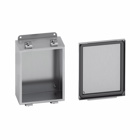 Eaton B-Line series JIC panel enclosure, 8" height, 4" length, 6" width, NEMA 4X, Screw cover, 4XSLC enclosure, Wall mount, Small single door, External mounting feet, 304 stainless steel, Seamless poured in-place gasket