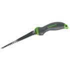 Integrated blade and handle design provides maximum strength.     Ergonomic handle with non-slip grip.     Hardened steel blade with clog-free teeth.     Pointed tip easily punches through drywall.     Blade cuts on both push and pull strokes.     Hole in handle may be used for lanyard or convenient storage.     Note: This is not an insulated tool.