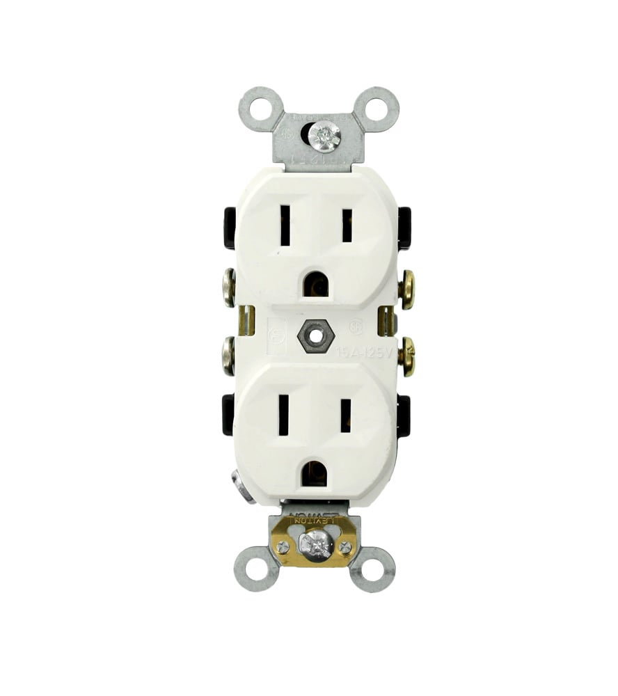 15 Amp, 125 Volt, Duplex Receptacle, 2 Pole 3 Wire, Grounding, White
