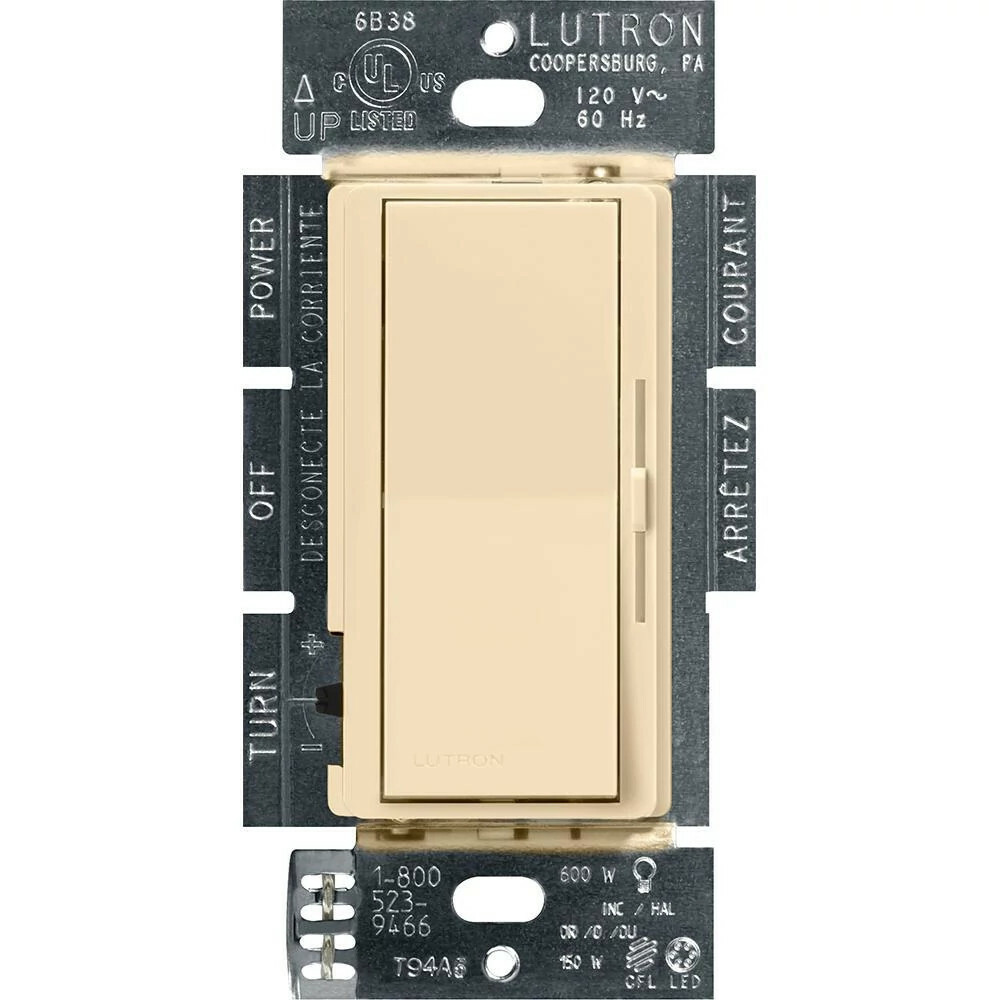 Diva LED+ Dimmer - Gloss Finish,  LED, Incandescent/Halogen, 3-way/single-pole, 150W LED or 600W inc/hal clamshell packaging in ivory