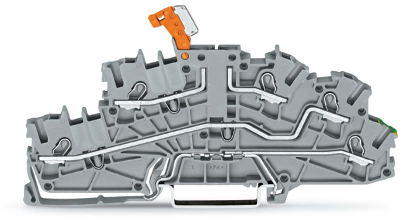 Multilevel installation terminal block; with operating slots; 2.5 mm; with pivoting knife disconnect; LTi/L/PE; Push-in CAGE CLAMP; 2,50 mm; gray