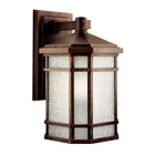 With the look of handcrafted finery, the simple design of this Arts and Crafts wall lantern from our Cameron(TM) collection is skillfully interpreted for todayfts homeowner.  The finish is our exclusive Prairie Rock(TM) adorned with White-Etched linen glass panels. 1-light, 200-W. Max. (M) Width 10in;, Height 18in;, Extension 11-1/2in;.  Height from center of wall opening 4-1/2in;. Back plate size: 6-3/4in; x 12-3/4in;. U.L. listed for wet location.