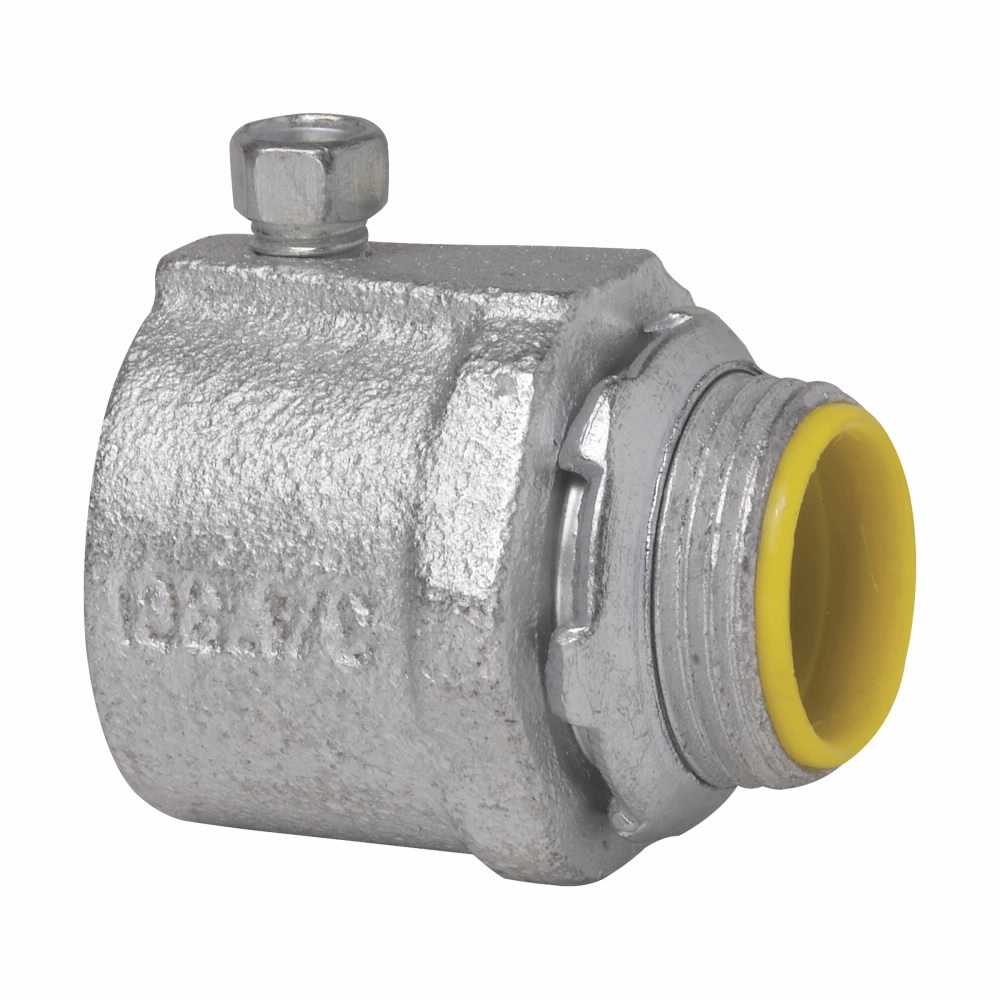 Eaton Crouse-Hinds series rigid/IMC set screw type connector, Rigid/IMC, Straight, Insulated, Malleable iron, 1-1/4"