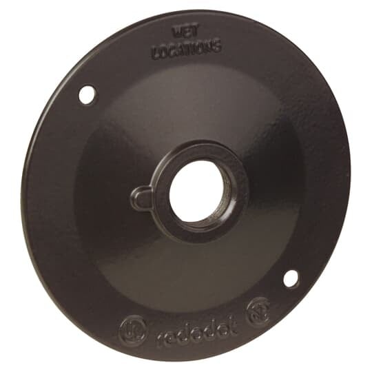 Round Standard Lamp Holder Cover, Diameter 4-1/8 Inches, Hub Size 1/2 Inch, Bronze, Aluminum, One Tapped Hole, with Gasket, Screws, and Plugs