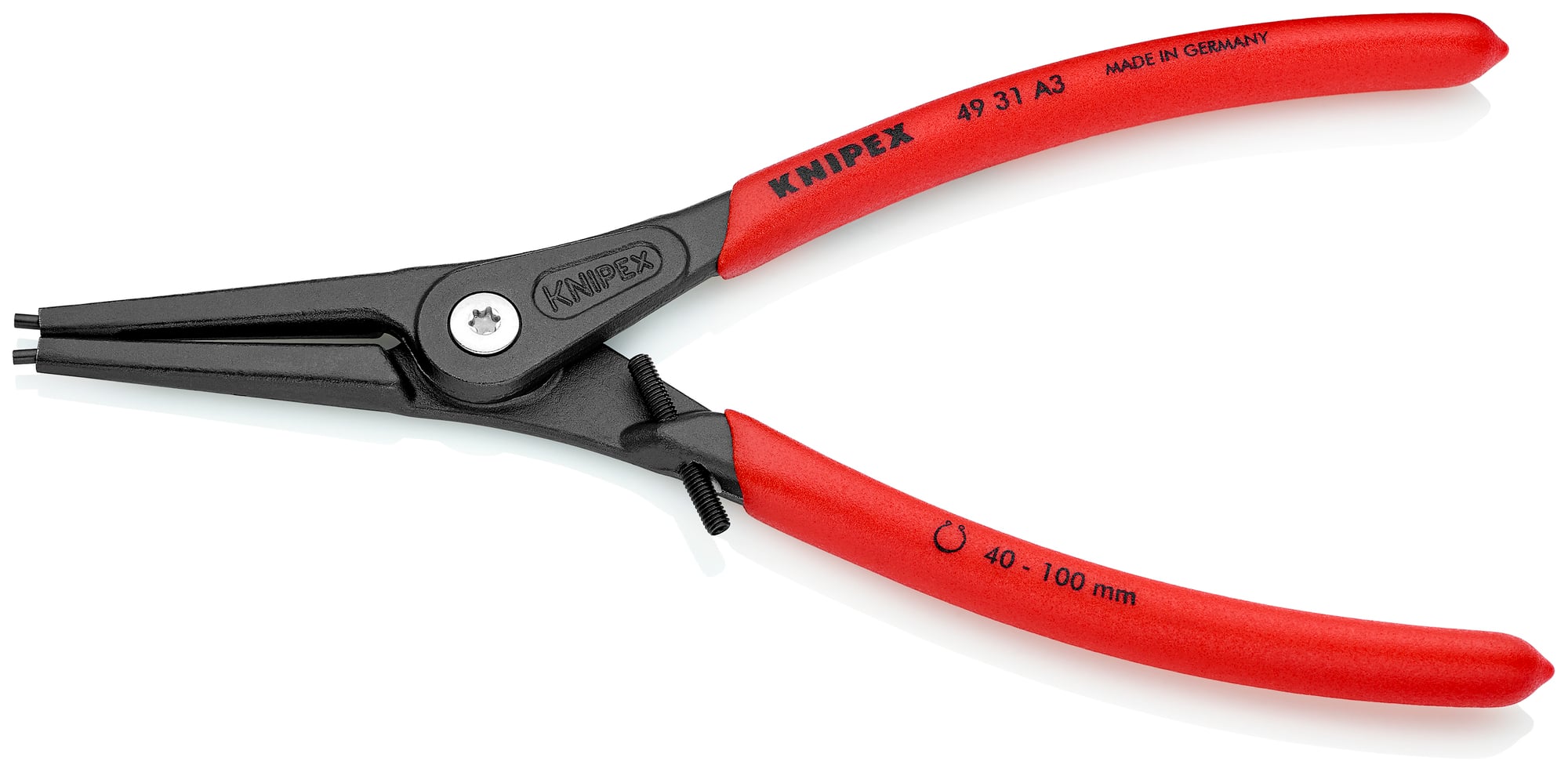 External Precision Snap Ring Pliers-Limiter, 9 in., Non-slip plastic, 3/32 in. Tips