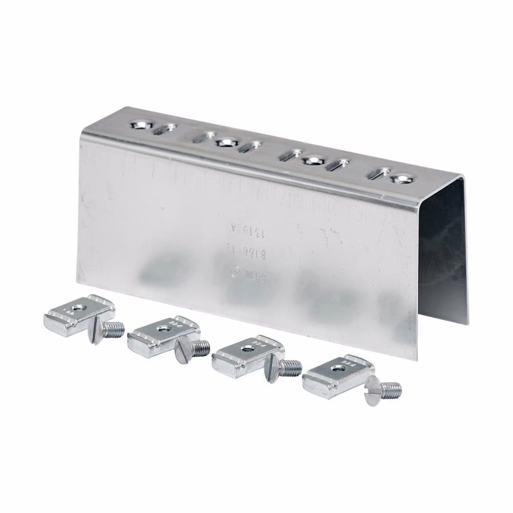 Eaton B-Line series clevis fitting, 1.62"Hx7.24"Lx1.68"W, Steel,Elec plated, 7/32"Gauge Fits channel type B22, B24, B26,Four hole splice