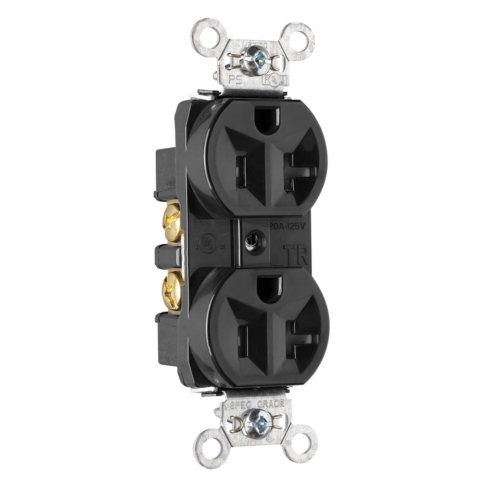 Tamper-Resistant Hard Use Spec Grade Duplex Receptacle Back and, Side Wire 20amp 125volt Black