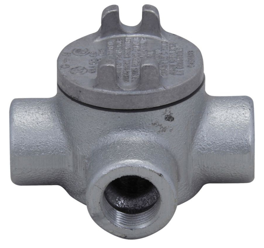 GUAX14 Condulet Type X Conduit Outlet Box With Cover, 1/2 in, 2 in Cover Opening, 5 cu-in Capacity, Aluminum Acrylic Painted/Electro-Galvanized