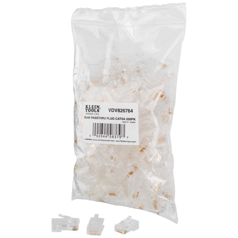 Pass-Thru Modular Data Plugs, RJ45-CAT6A, UTP 200-Pack