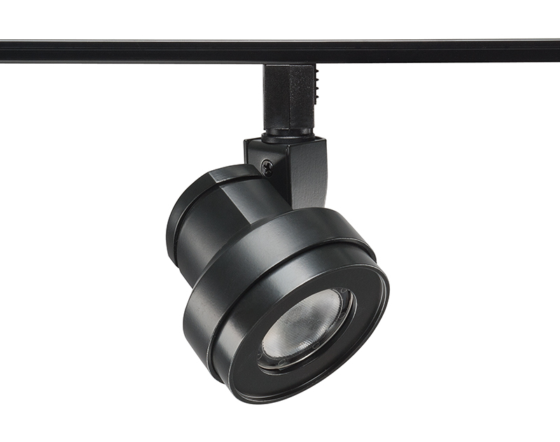 Stylish low-voltage Cylindra LED Trac 12 fixture. Flood beam spread, 2700K color temperature.