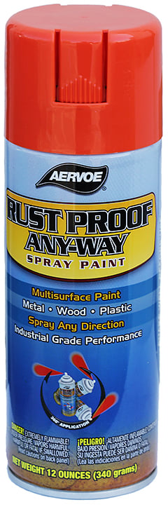 Rust Proof Paint, Solvent base type, Safety Orange, 15 min. dry time, Aerosol Can, 12 oz. net weight, 16 oz. Size
